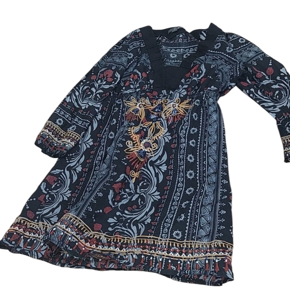Y2K Forever 21 black blue embroidered dress 100% cotton size s
